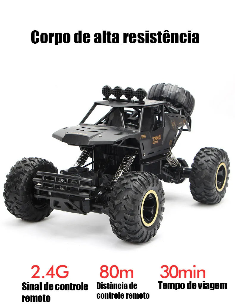 Carro RC 4WD com Luzes LED - Controle Remoto 2.4G, Off-Road, Escala 1:12/1:16